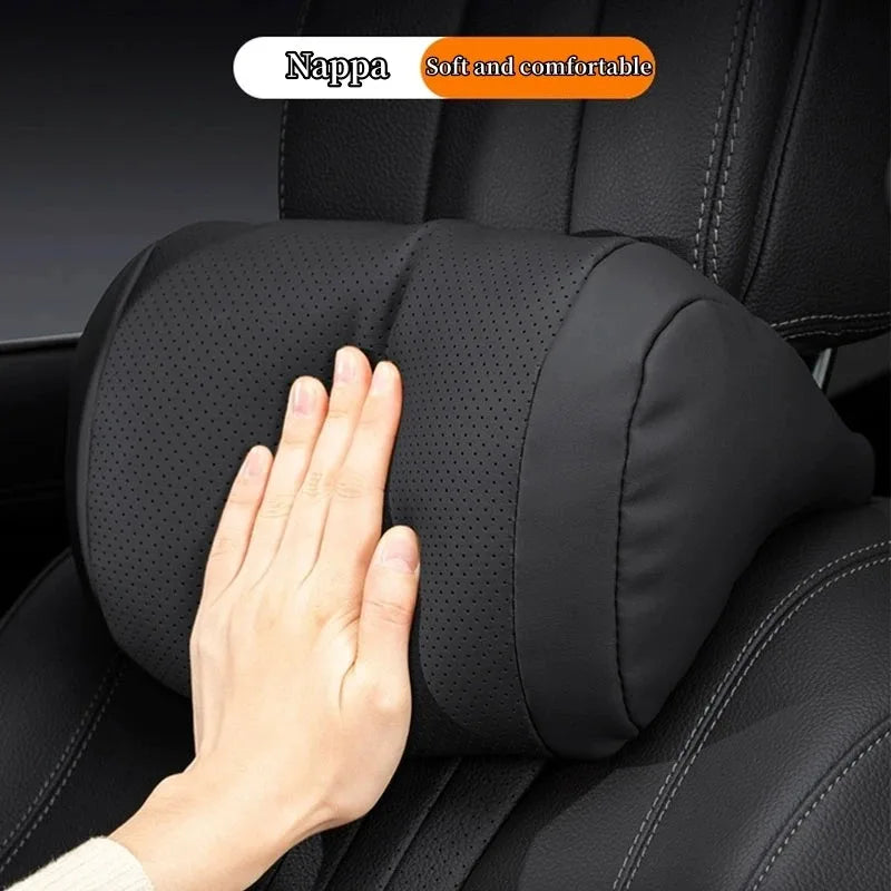 Luxury Car Seat Headrest Napa Leather Universal Seat Breathable Protect Neck Pillow Soft Fluffy for All Seasons Car Accessories