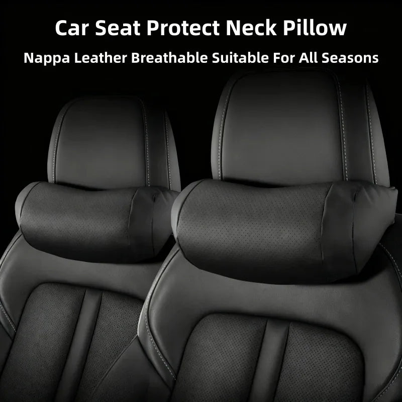 Luxury Car Seat Headrest Napa Leather Universal Seat Breathable Protect Neck Pillow Soft Fluffy for All Seasons Car Accessories