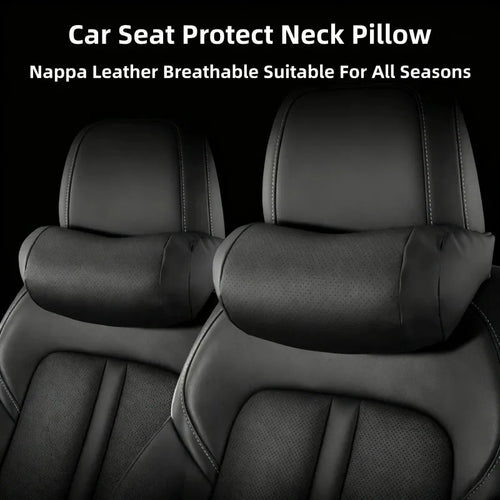 Luxury Car Seat Headrest Napa Leather Universal Seat Breathable Protect Neck Pillow Soft Fluffy for All Seasons Car Accessories